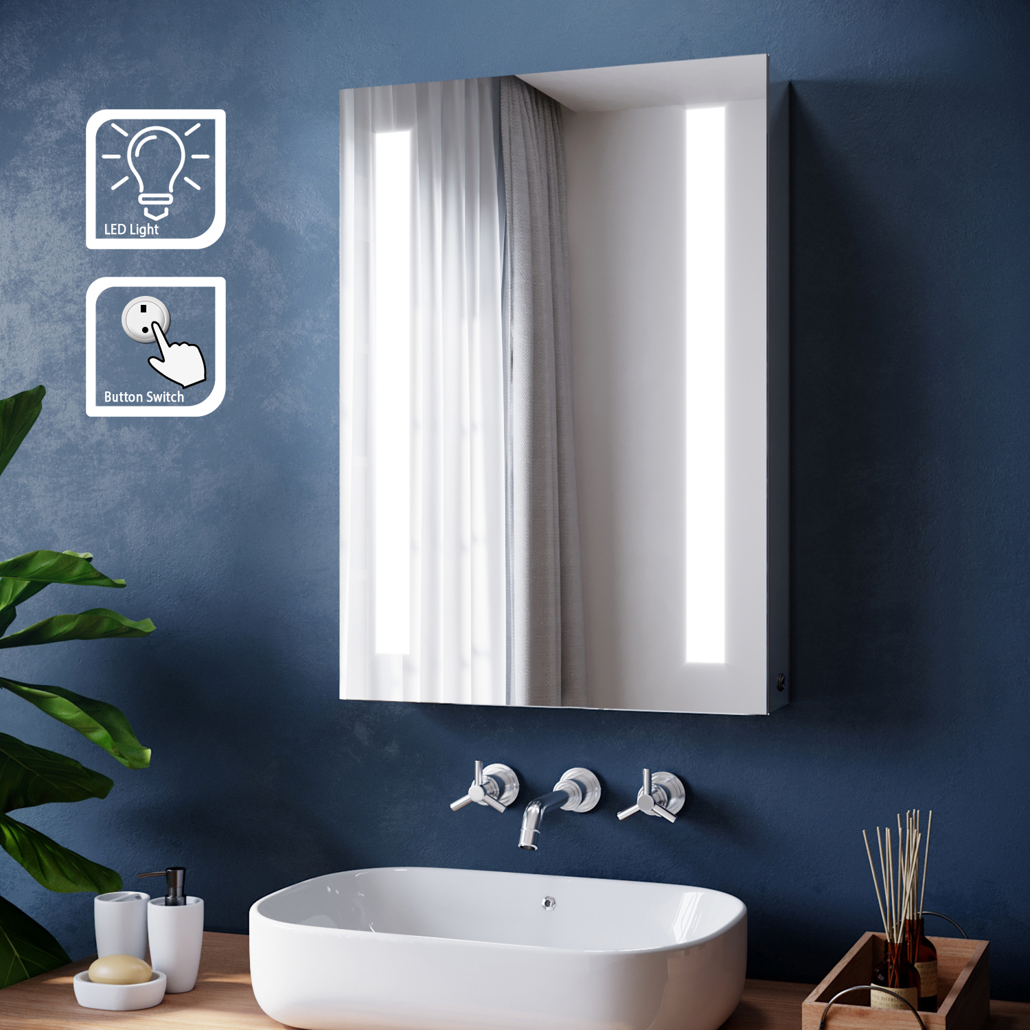 Bathroom Illuminated LED Mirror or with Demister 500x700mm Wall